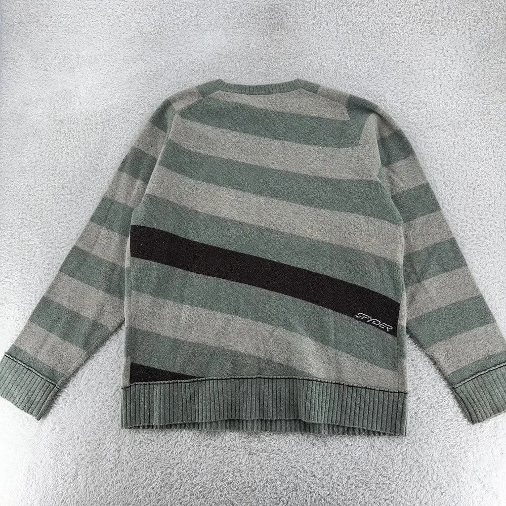 Spyder Wool Blend‎ Striped Sweater Mens Large Gray Green Pullover Outdoors Logo